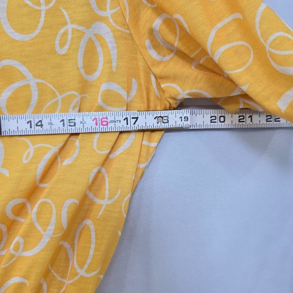 VTG Darian Midi Dress Yellow White Print Short Sleeve Elastic Waist Woman 12 - Picture 4 of 9